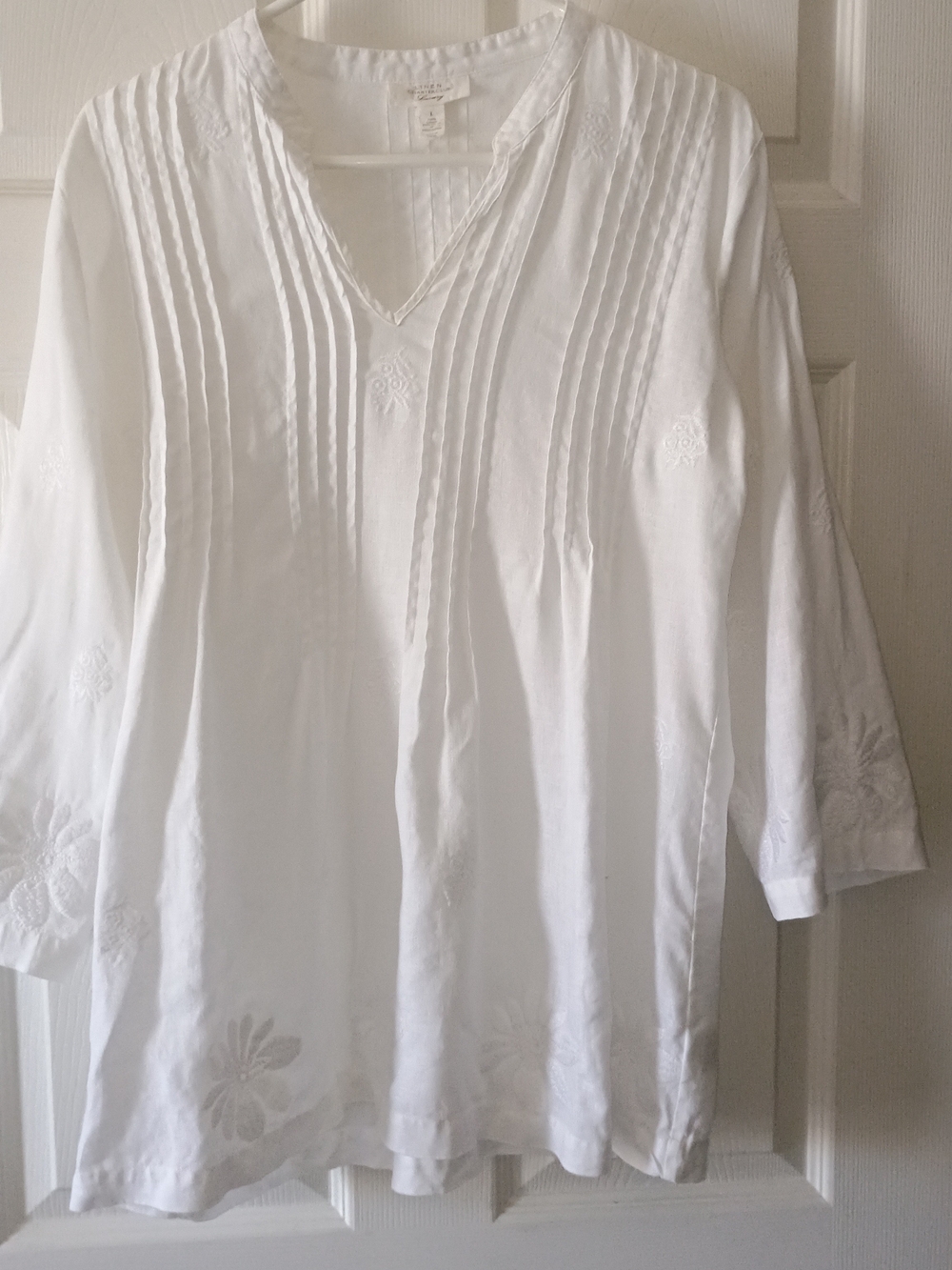 EUC Charter Club Luxury Linen Long Sleeve Embroidered Tunic Top Size L